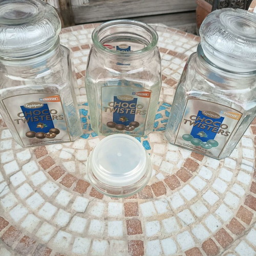 Glass jars used, set of 3 for candies and sugar