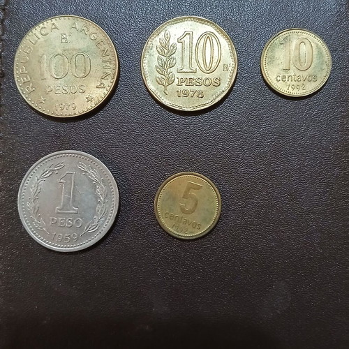 Set of 5 different Argentine coins