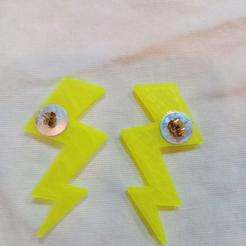 Lightning earrings used, handmade neon yellow glowing