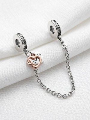 Pandora Family Hearts S925 Safety Chain with Rose Gold Plating
