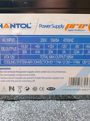 Hantol PSU Pro Dual Fan 585W ATX used