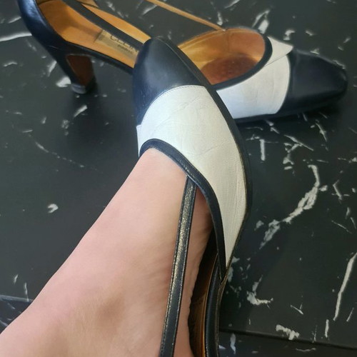 Celine vintage two-tone leather slingback shoes used, size 38
