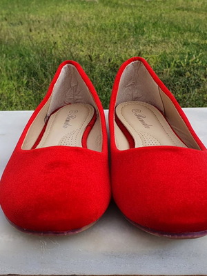 Μπαλαρίνες κόκκινες καινούργιες από βελουτέ ύφασμα Νο38