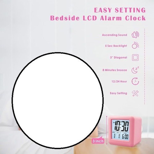 Plumeet digital travel alarm clock, 3-inch display, pink