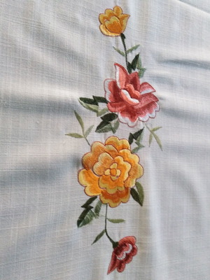 Tablecloth with appliqué embroidery 160x270 and azur edging