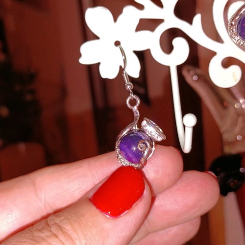 Silver earrings with purple stone handmade, new