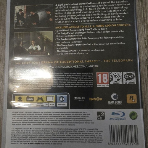 LA Noire PS3 game, like new condition