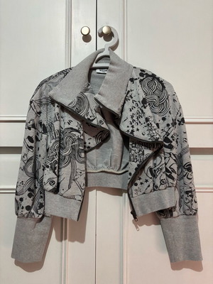 Moschino jacket like new, small, black and grey with comic design