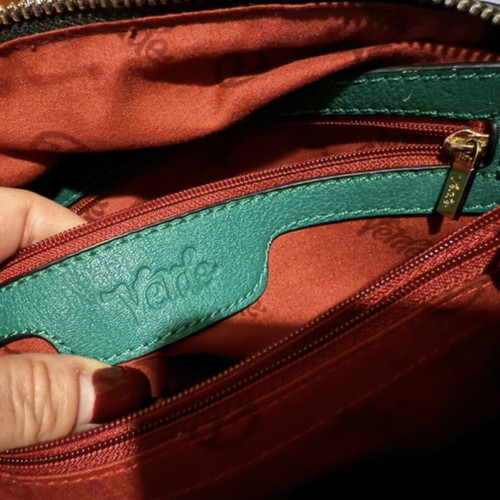 Verde handbag used with colorful Italian flag design, leather