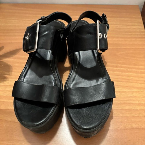 Bershka black leather platform sandals used with silver buckles size 40