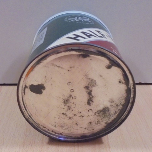 Half & Half old metal pipe tobacco tin empty used with plastic lid