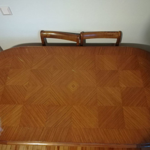 Solid dining table used, handmade with veneer