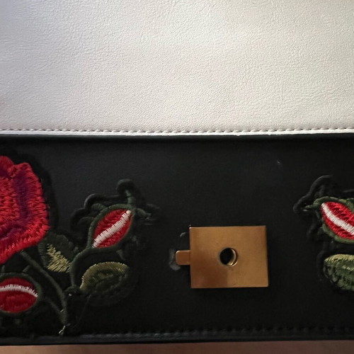 Leather shoulder bag like new, black with multicolor details