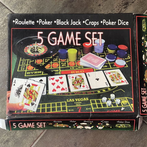 5 Game Set Refurbished with Roulette Poker Black Jack Craps Dice