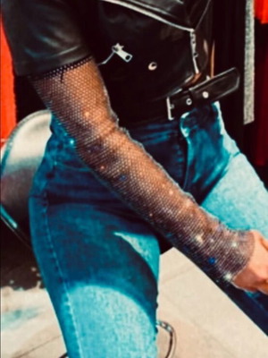 Δερμάτινο μπουφάν με στρας σαν καινούργιο, μαύρο, μέγεθος S