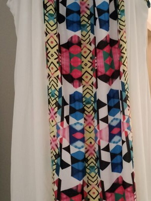 Summer dress like new, long and airy, white with colorful pattern