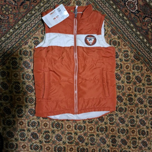 Orchestra sleeveless jacket new for boys 8 years old, orange and white