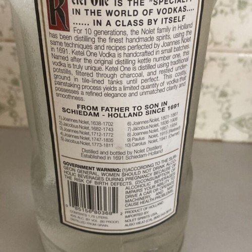 Ketel One vodka bottle 1.75 liters