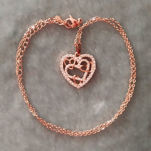Rose Gold Heart Necklace new, 925 Silver with Crystals
