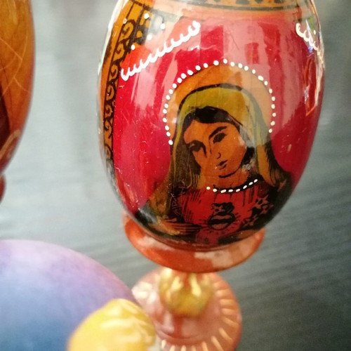 Handmade painted eggs used, set of 7 with Orthodox images