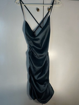 Satin dress dark green like new, draped with open back
