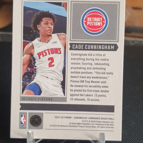 Panini NBA Chronicles 2021-22 Cade Cunningham Luminance Silver RC card like new