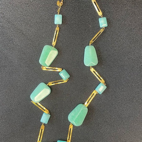Long Statement Necklace like new, gold with turquoise stones