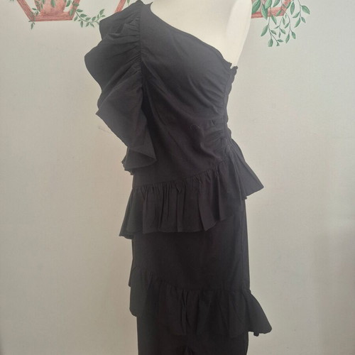 Sfera dress with one shoulder and ruffles, new, black, size S
