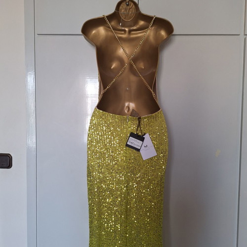 Mya dress new with tags size small lime green sequin with gold chain back