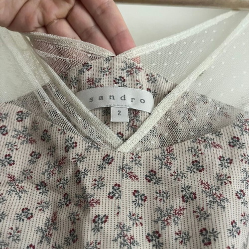 Sandro Floral Mini Dress with Dotted Tulle like new, gray and beige