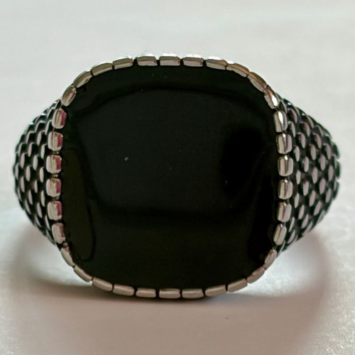 Scaled Signet Ring Black Inlay New, 316L Stainless Steel, US Size 12