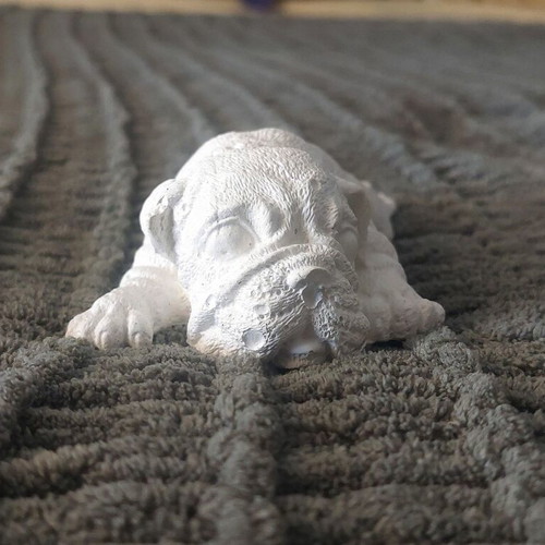 Handmade white cement dog figurine, 14 cm