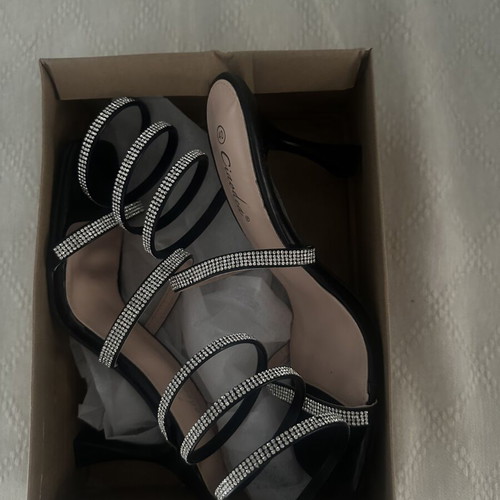 Bozikis black sandals 9cm with silver rhinestones new, size 40