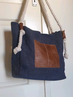 Paolo Bags beach bag new, navy blue, linen fabric with leather details
