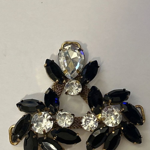 Vintage gold-plated pendant with black and prong-set rhinestones, like new