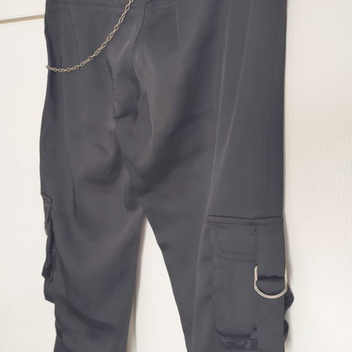 Bershka Black Satin Pants size 34 like new with chain