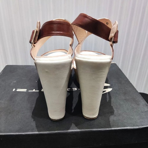 Mourtzi leather platform sandals size 38 used, brown-tan
