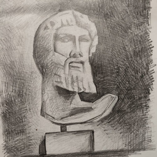 Zeus Bust Pencil Drawing 2022 New Artwork A3