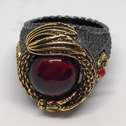 Blood Dragon's Eye Gothic men's ring, bronze with red stone and dragon relief