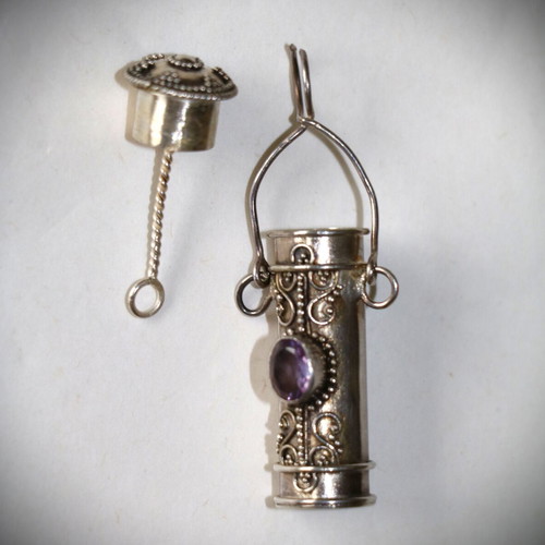 925 Silver Pendant Hidden Box with Amethyst New