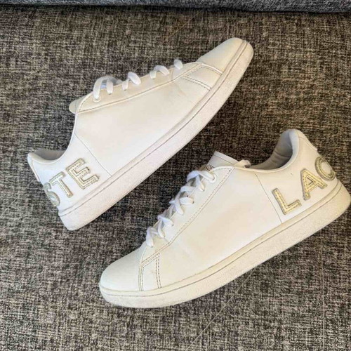 Lacoste sneakers size 38 used, leather, white