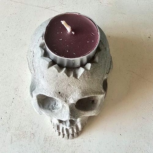 Handmade concrete skull decoration, gothic style