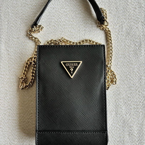 Guess Noelle Shoulder Phone Bag black with gold chain like new