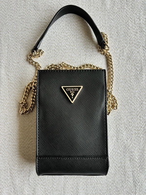 Guess Noelle Shoulder Phone Bag black with gold chain like new