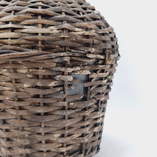 Dame-Jeanne vintage demijohn bottle used, glass with wicker