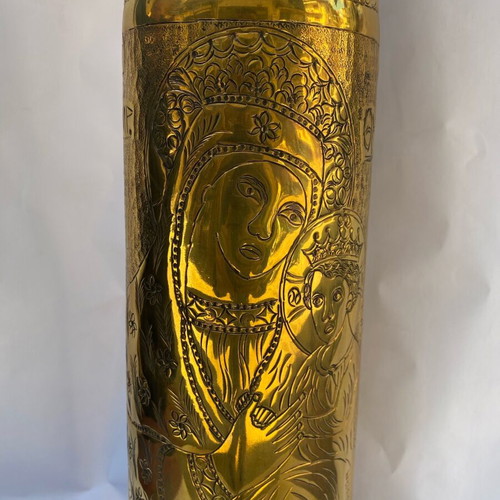 Carved brass casing new with Virgin Mary and double-headed eagle