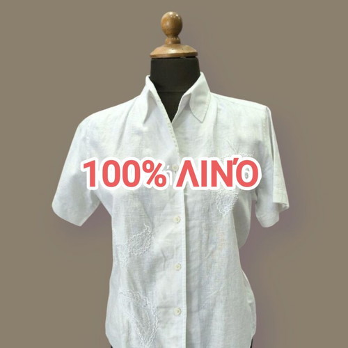 White shirt with embroidery and beads like new, linen-cotton size M-L