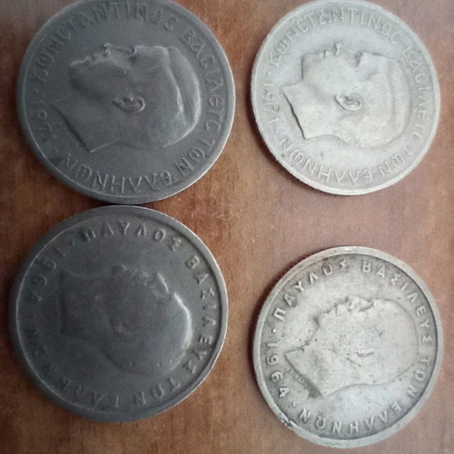 Coins 50 Lepta used, set of 9 Kingdom of Greece 1950s-70s