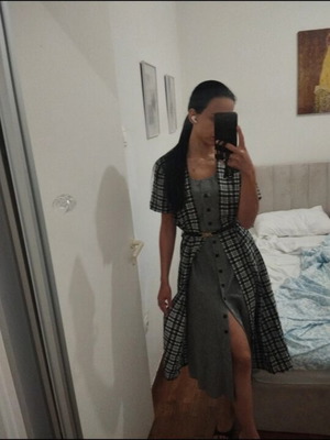 Midi dress checked vintage style, like new, black and grey