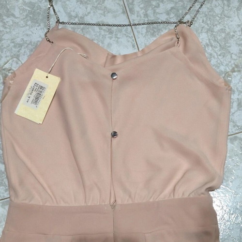 Jumpsuit with rhinestone straps like new, pink nude